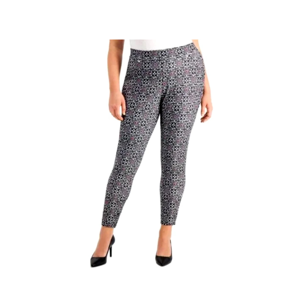 Michael Kors Print Pants Women 1X Black-White Mandala Elastic Waist Career Work